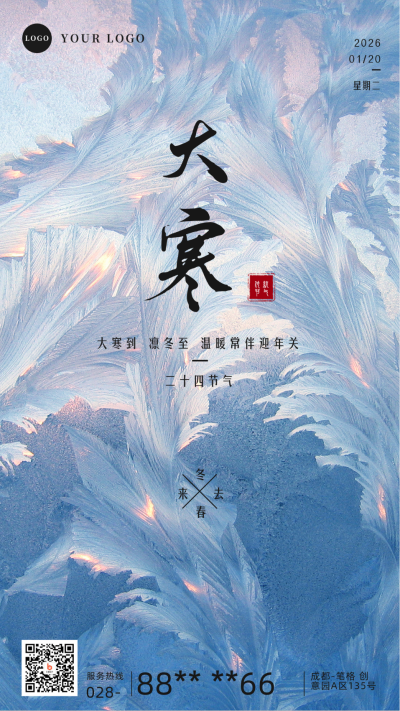 大寒节气简约实景手机海报 模板ID：27684