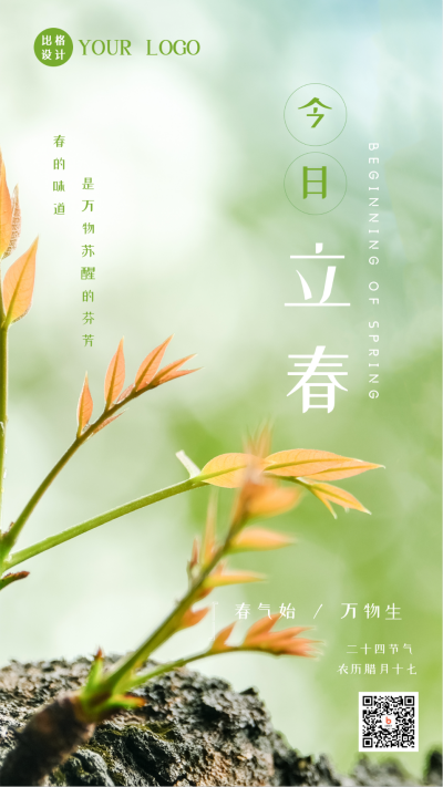 春天植物发芽万物苏醒立春节气手机海报 模板ID:28407