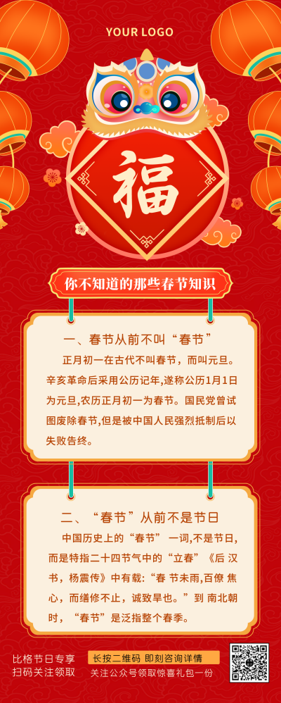 春节习俗知识科普解读长图海报 模板ID:28901