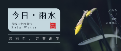 二十四节气雨水简约实景花朵绿色公众号首图 模板ID：29261