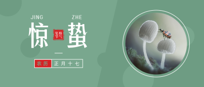二十四节气惊蛰简约实景绿色公众号首图 模板ID:29638