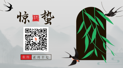 二十四节气惊蛰简约手绘中国风灰色二维码 模板ID:29664
