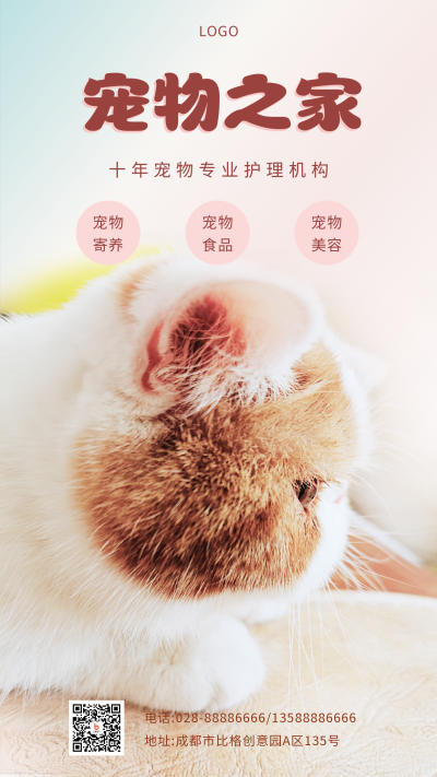 粉色可爱猫咪侧颜宠物猫咖趣味手机海报 模板ID:1693