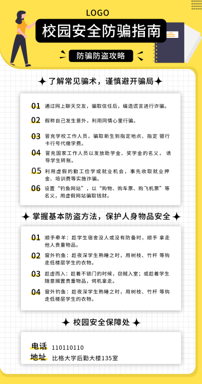 校园防骗指南手机海报 模板ID:519