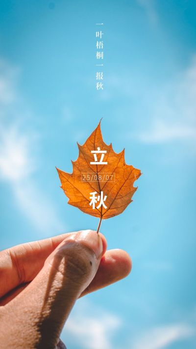 蓝色天空清新枫叶立秋秋天海报 模板ID：169