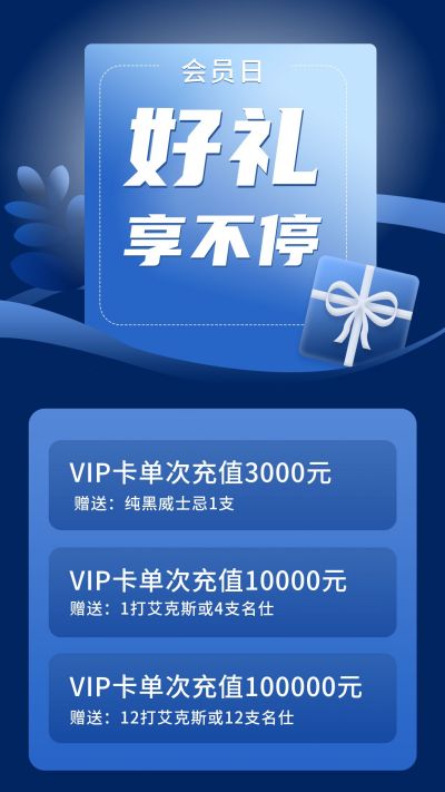 蓝色背景好礼享不停活动手机海报 模板ID：493
