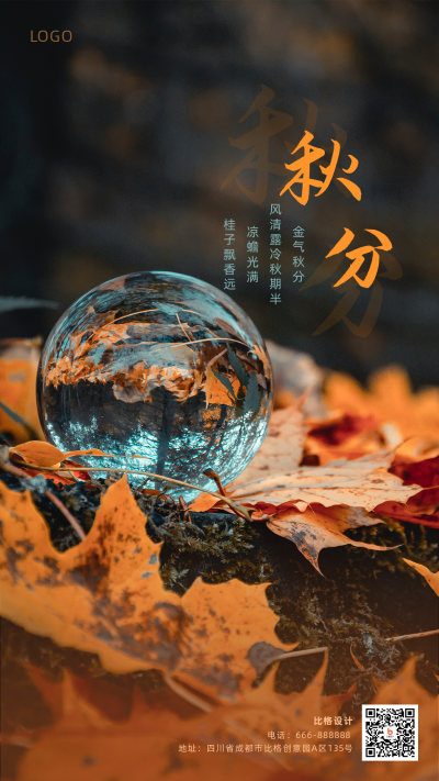 黄色落叶二十四节气秋分手机海报 模板ID:1632