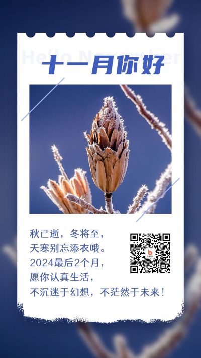 十一月你好问候语正能量手机海报 模板ID:2703