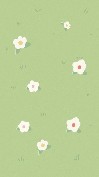 简约小清新绿色背景白色小花朵手机壁纸 模板ID：2443
