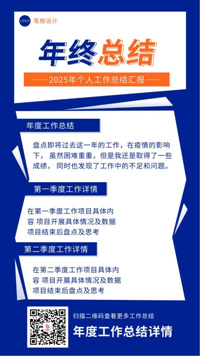个人年终总结工作汇报蓝色手机海报 模板ID：3777