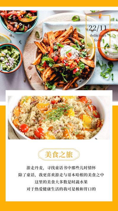 美食餐饮打卡随记竖版配图 模板ID:2773