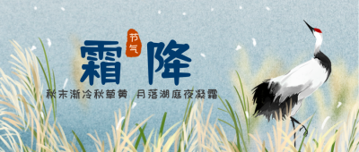 手绘中国风芦苇仙鹤二十四节气霜降公众号首图 模板ID:2367