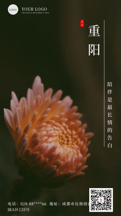 黑色背景传统节日重阳节菊花手机海报 模板ID：2298