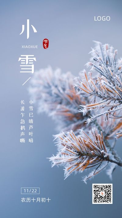 清新实景二十四节气小雪手机海报 模板ID：3281
