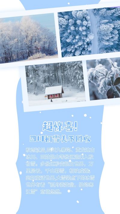 蓝色小清新冬季雪景竖版配图 模板ID:3134