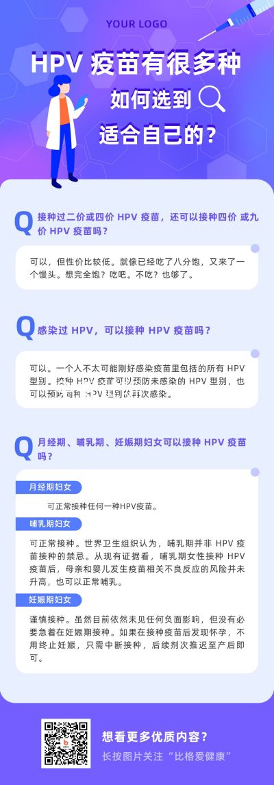 HPV疫苗医疗健康科普问答知识蓝紫渐变长图海报 模板ID:1970