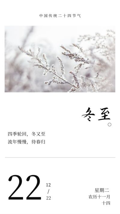 中国传统二十四节气冬至立冬白色冬景竖版配图 模板ID:4168