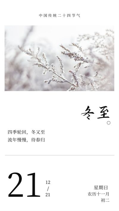 中国传统二十四节气冬至立冬白色冬景竖版配图 模板ID:4168
