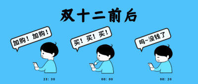 蓝色创意卡通人物双十一双十二电商购物公众号首图 模板ID:2295