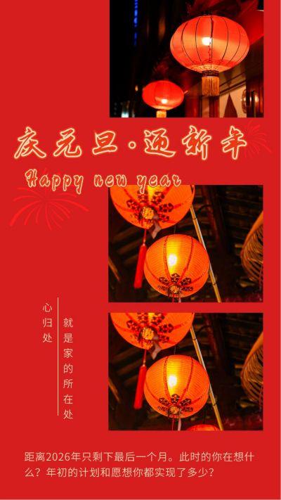 红色烟花背景元旦春节竖版配图 模板ID：4658