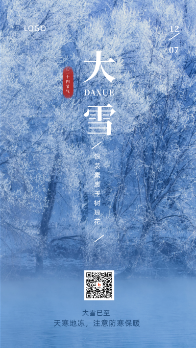 实景冬季二十四节气大雪手机海报 模板ID：4026