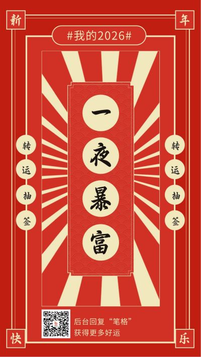 红色元旦运气签新年春节祝愿手机海报 模板ID：4706