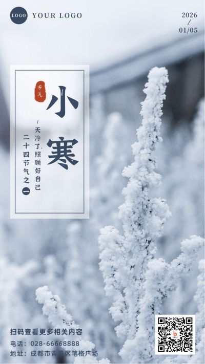冬日雪景实景二十四节气小寒手机海报 模板ID：4371