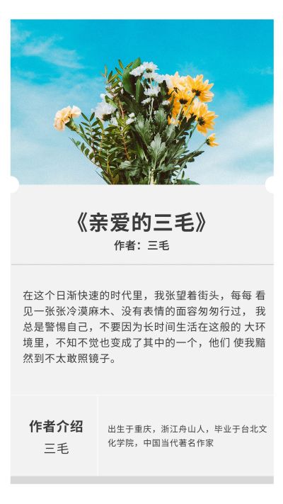 好书推荐之《亲爱的三毛》作者简介竖版配图 模板ID：4261