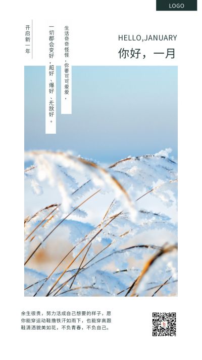 日系极简风文艺一月励志日签手机海报 模板ID:4529