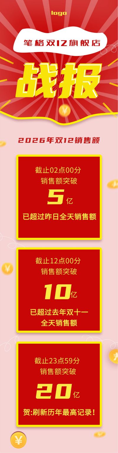 双十一双十二电商活动直播战报促销销售销量宣传长图海报 模板ID:2358