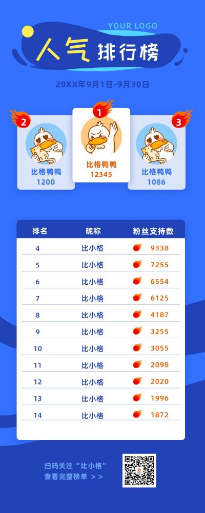 时尚博主排行榜榜单长图海报 模板ID:2207