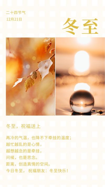 传统二十四节气冬至祝福送上竖版配图 模板ID：4308