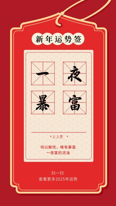中国风好运签新年祝愿元旦关键词手机海报 模板ID:4712