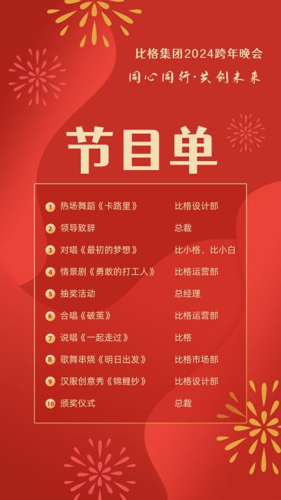 红金年度盛典晚会节目单通用手机海报 模板ID：4239