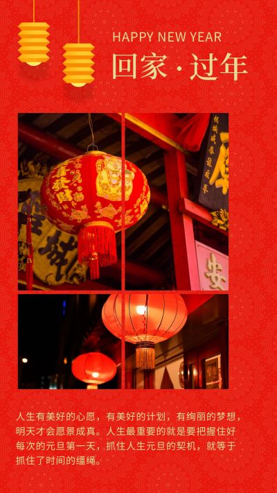新年快乐回家过年竖版配图 模板ID：4414
