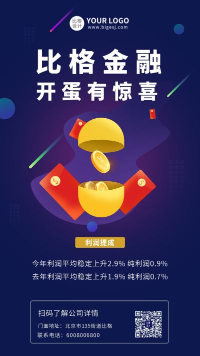 蓝色金融理财活动惊喜手机海报 模板ID:5467