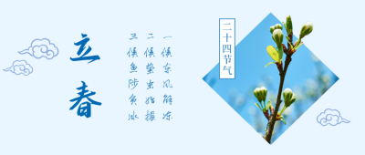立春树枝嫩芽雅致中国风节气公众号首图 模板ID:5491
