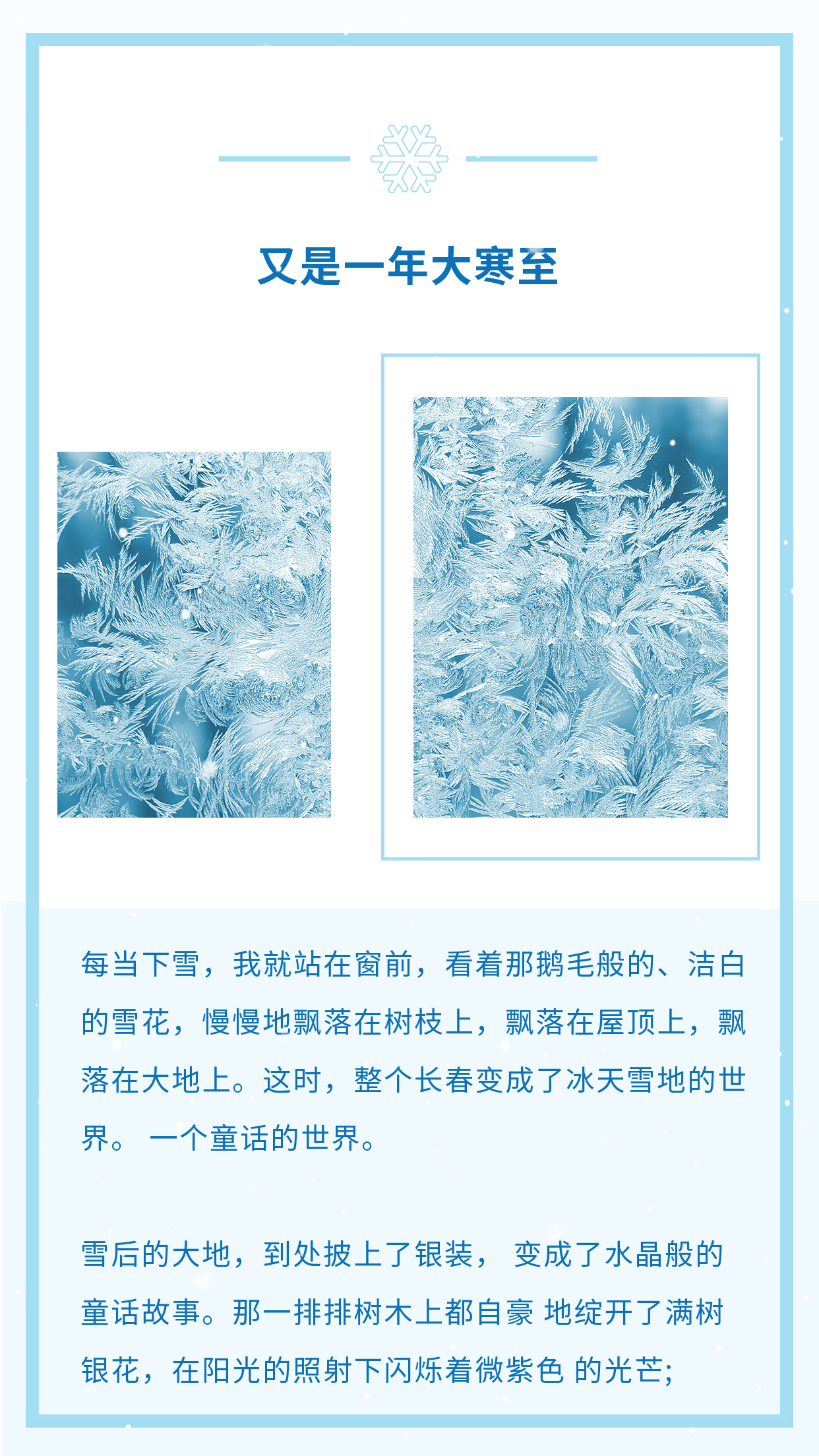 冬季小清新蓝色雪花动态竖版配图 模板ID：4950