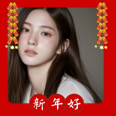 喜庆卡通鞭炮新年春节祝福语头像框 模板ID：5074