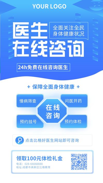 医疗健康服务在线咨询手机海报 模板ID：5174