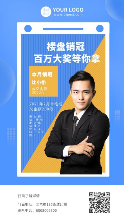 销售销量房地产楼盘销冠人物线上培训咨询师宣传手机海报 模板ID:5835