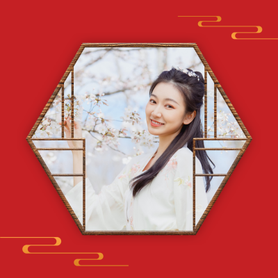 红色古典中国风木质窗格汉服少女头像 模板ID:5563