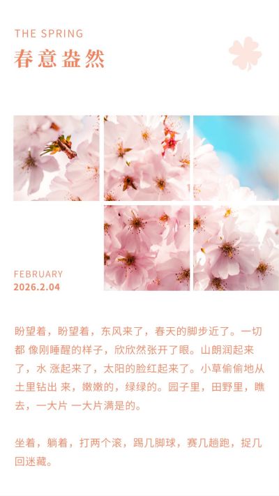 文艺清新四叶草春天立春竖版配图 模板ID:5727