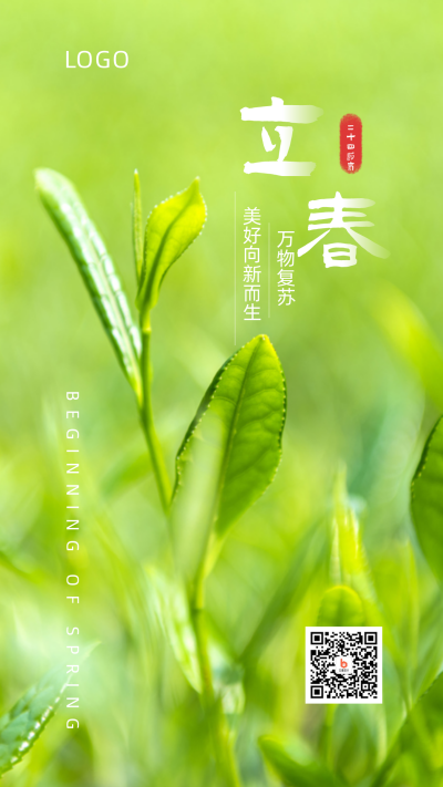 清新绿芽实景二十四节气立春手机海报 模板ID:5331