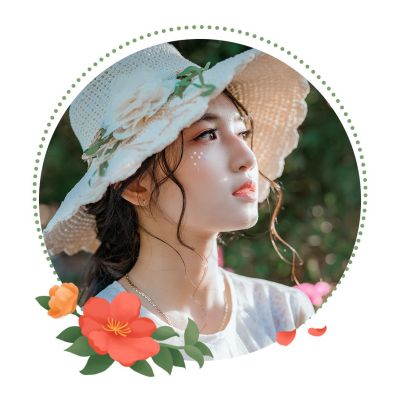 文艺清新唯美手绘绿叶花卉圆形头像 模板ID：5117