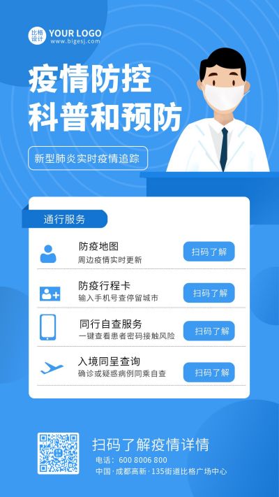 蓝色各地防疫通知手机海报 模板ID：6058