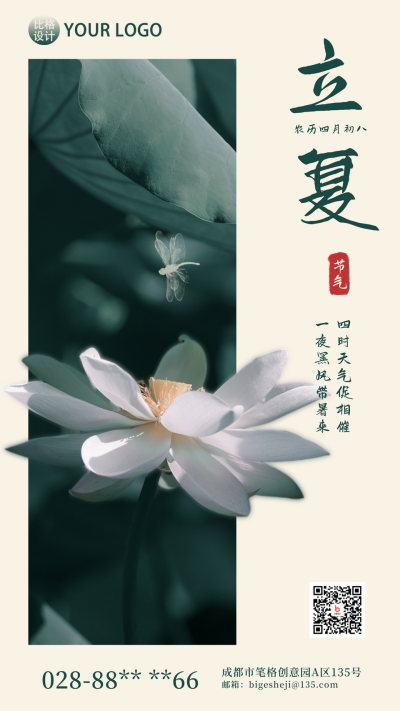 立夏节气荷叶风景手机海报 模板ID:33061