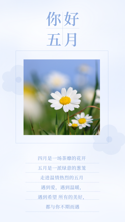 简约清新文艺五月你好诗歌竖版配图 模板ID：33066