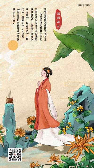 历史人物美少女知识科普介绍宣传手机海报 模板ID：33336