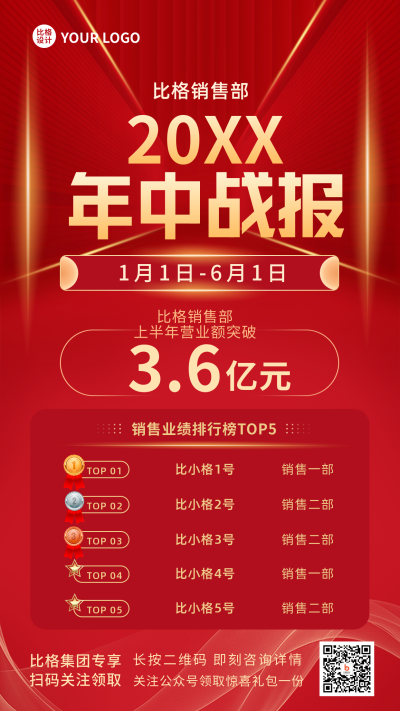 年度总结销售宣传红色手绘风手机海报 模板ID：35038